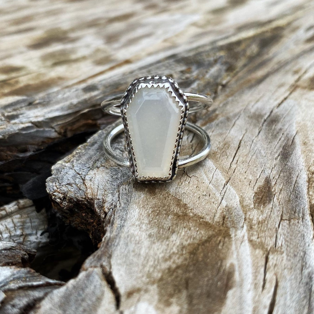 "Spooky" // White Moonstone Ring // Size 6.5