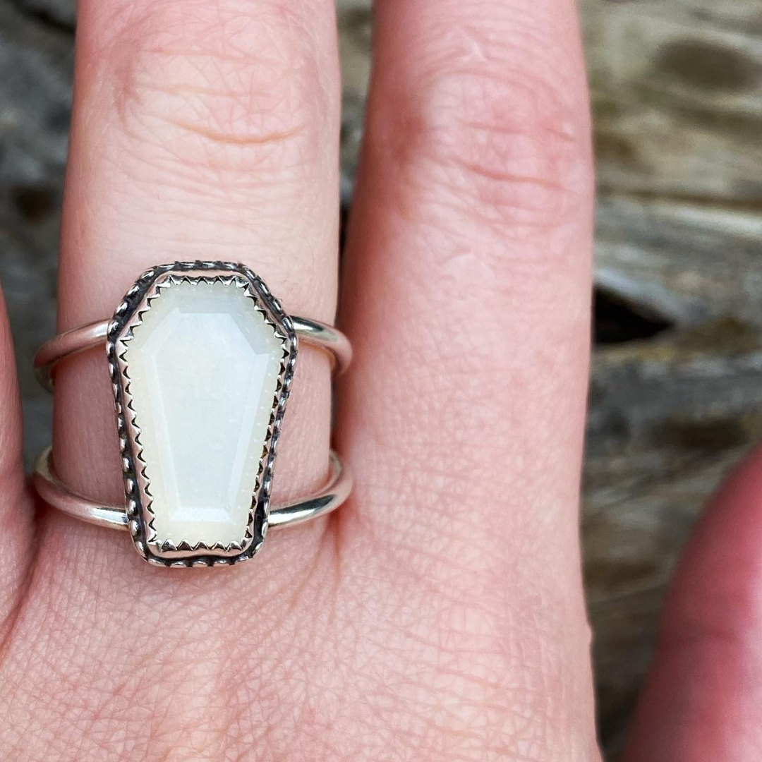 "Spooky" // White Moonstone Ring // Size 6.5