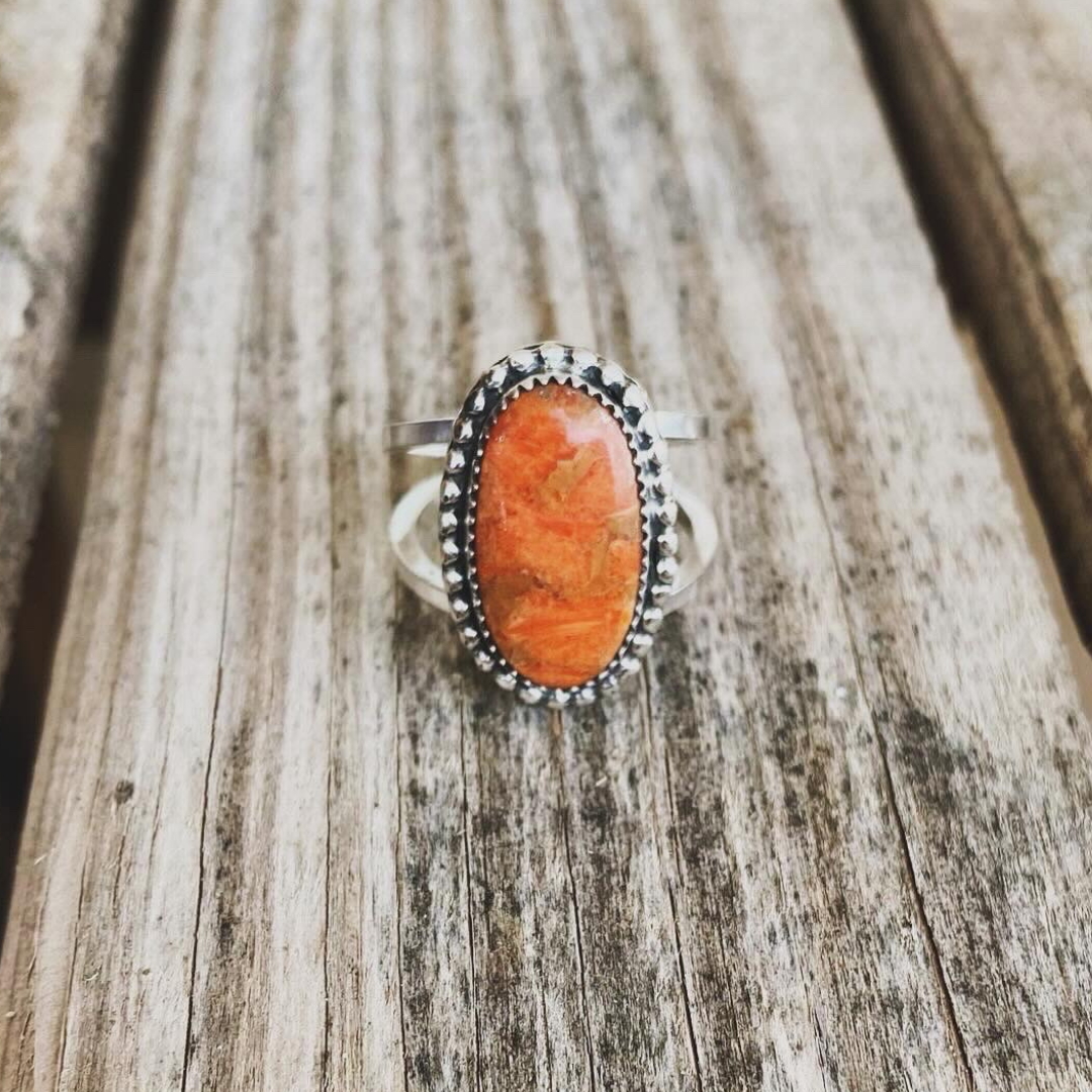 "Okie State" Coral Ring // Size 7.5