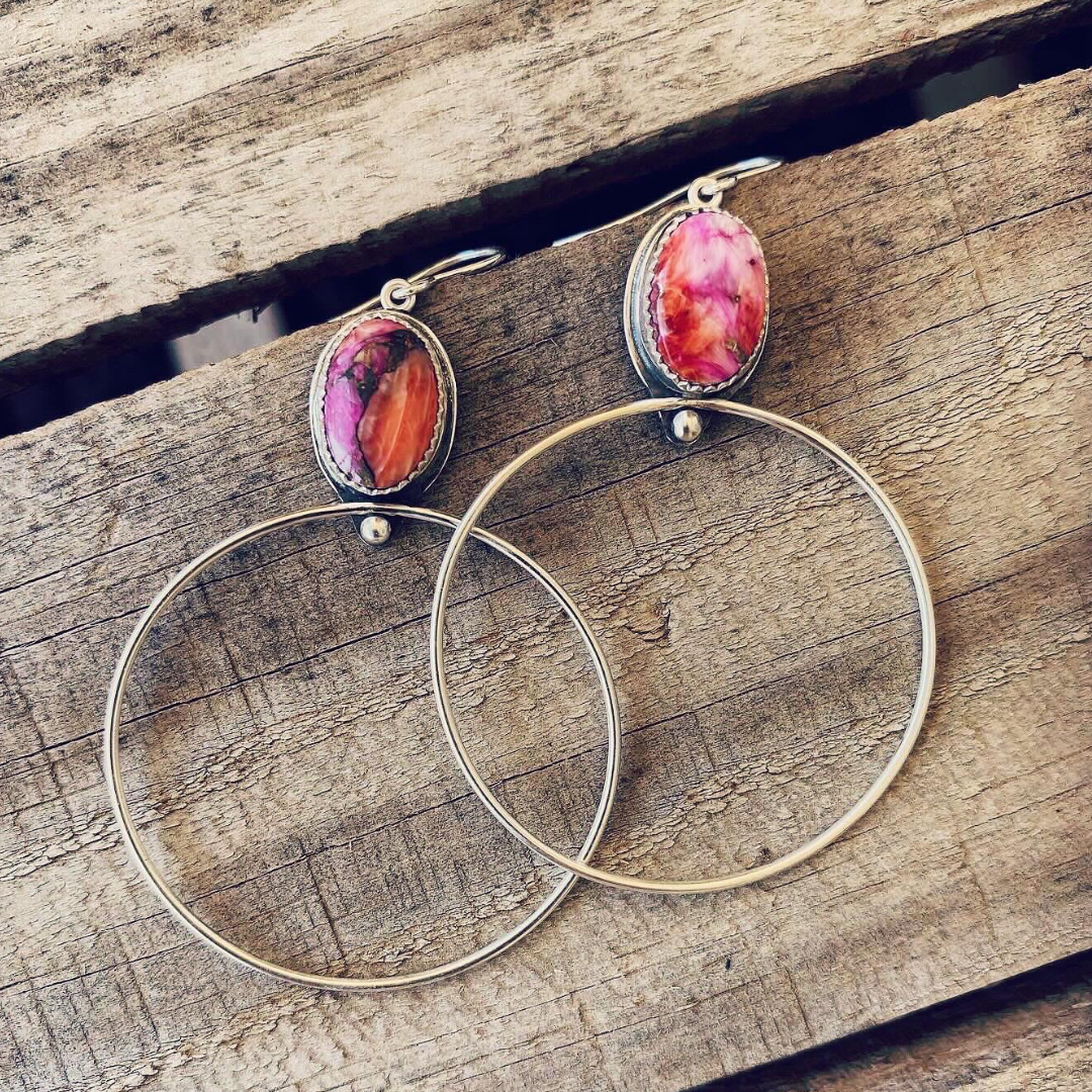 Pink Starburst Hoop Earrings