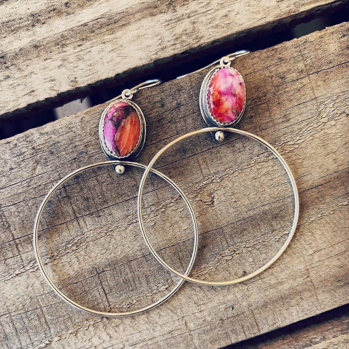 Pink Starburst Hoop Earrings