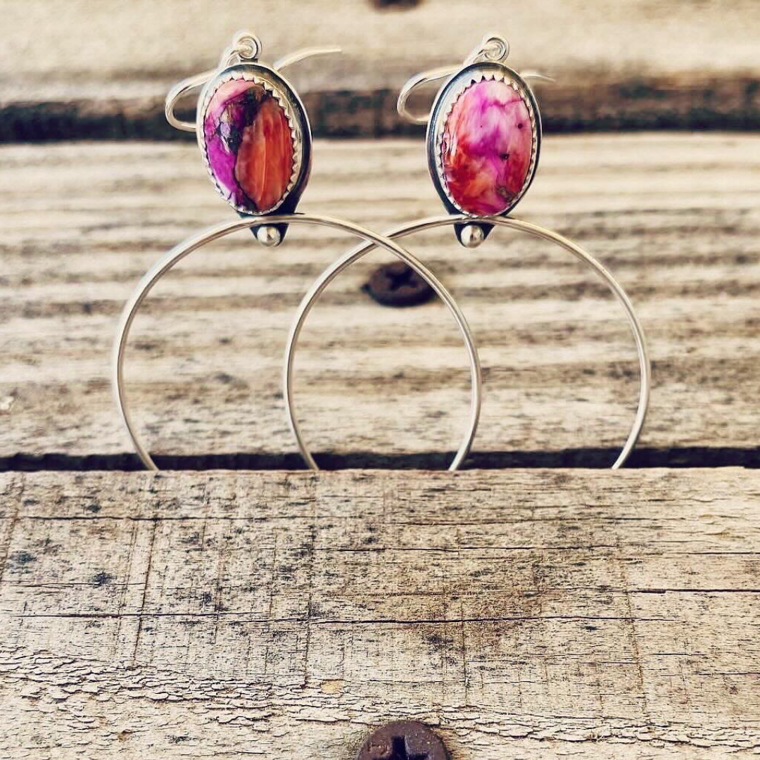 Pink Starburst Hoop Earrings