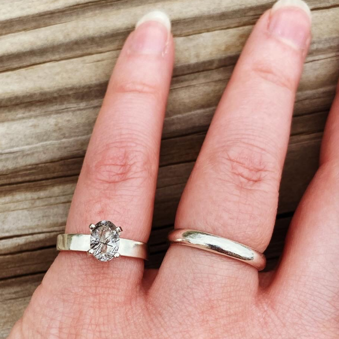 Black Rutile Quartz Ring // Size 4.5